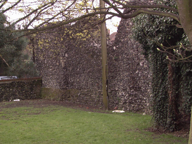 Outside of wall at east end