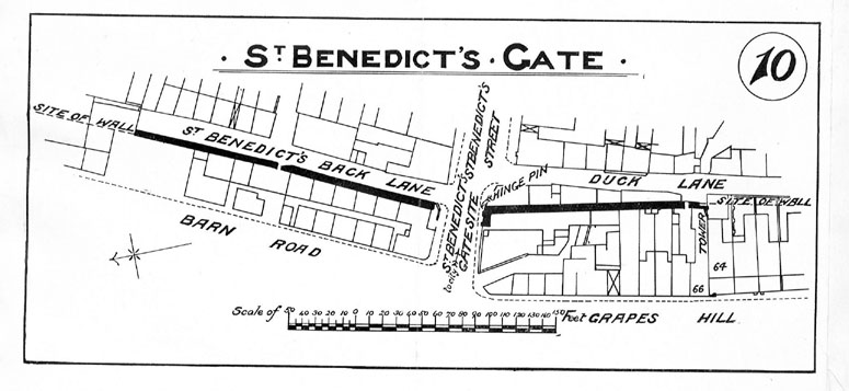 Map of the area around St Benedict's published in the report of 1910 by A Collins.