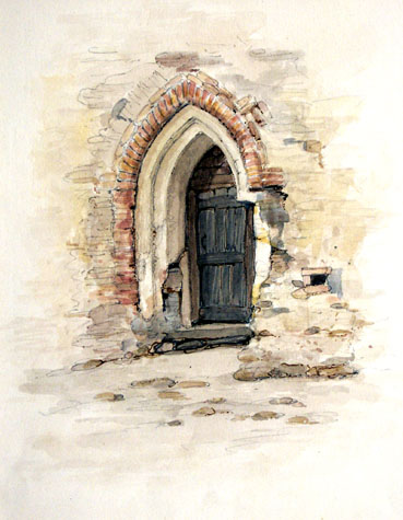 Water colour of a doorway by H Ninham