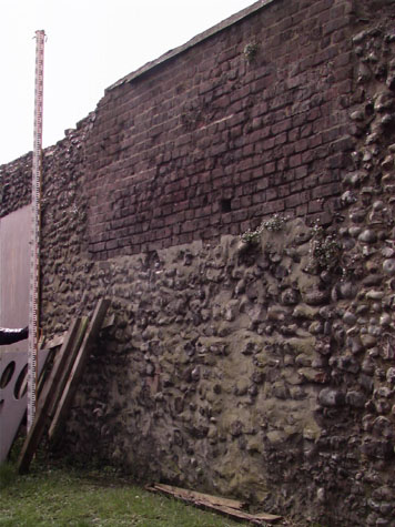 Brick refacing on the inner or east face of the wall south of the tower