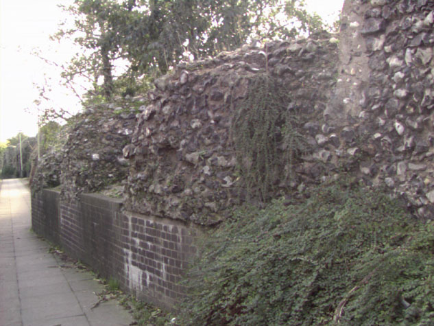 Base of arches on the inner or east side of the wall at the south end