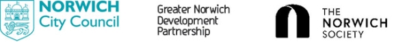 Norwich City Council, Greater Norwich Development Partnership and The Norwich Society logos