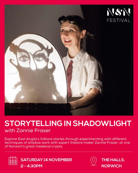 Poster for Storytelling in Shadowlight with Zannie Fraser at The Halls