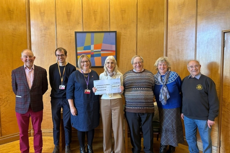 The Lord Mayor with members of the Eaton Park Miniature Railway and The Benjamin Foundation.