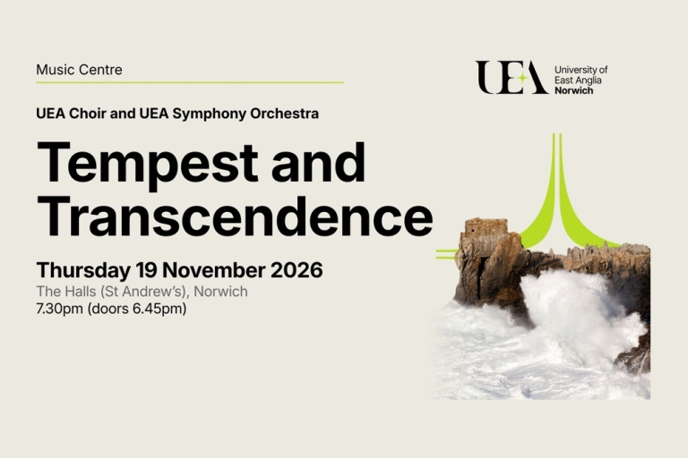 Poster for UEA Choir and UEA Symphony Orchestra event at The Halls