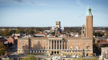 Front of City Hall from Norwich Castle