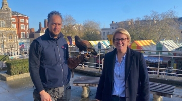Cllr Harper with Mikael ChuFoon and Hazel the Hawk