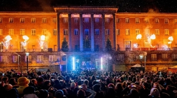 City Hall lit up with festive lights