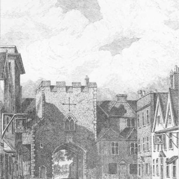 St Giles' Gate from the city side drawn by John Ninham shortly before it was demolished in 1792.